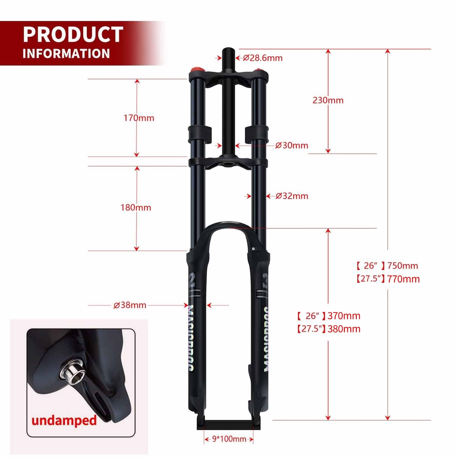 1-1/8" Horquilla De Aire 26 27,5 29 Pulgadas Horquilla De Suspensión De Bici De Montaña Viaje 180mm MTB Downhill Horquilla Delantera De Doble Hombro 9 * 100mm QR