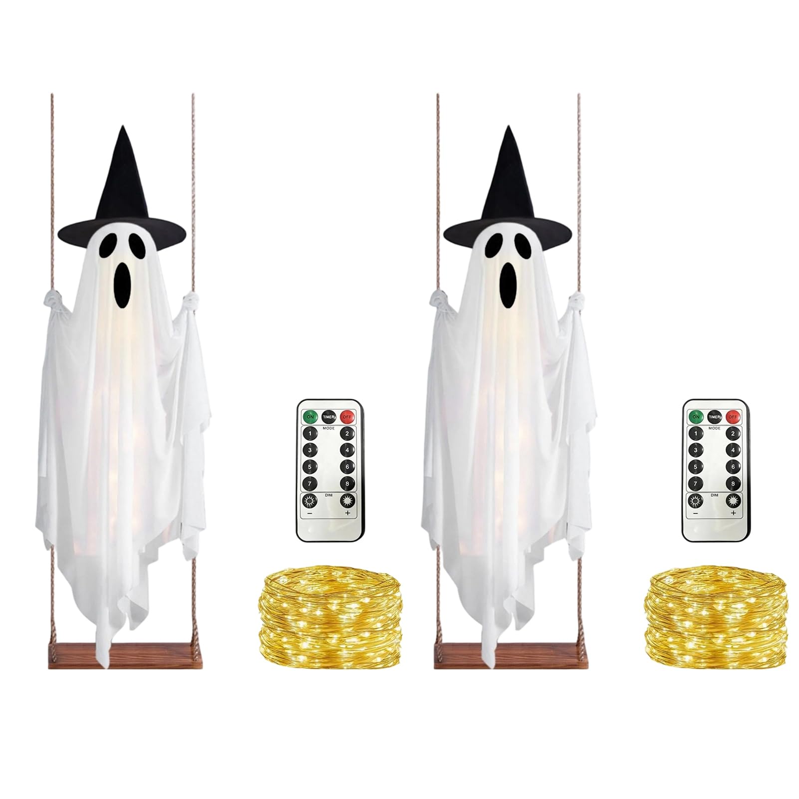 sugerou Hanging Halloween Ghost with Witch Hat, LED Swinging Flying Decor