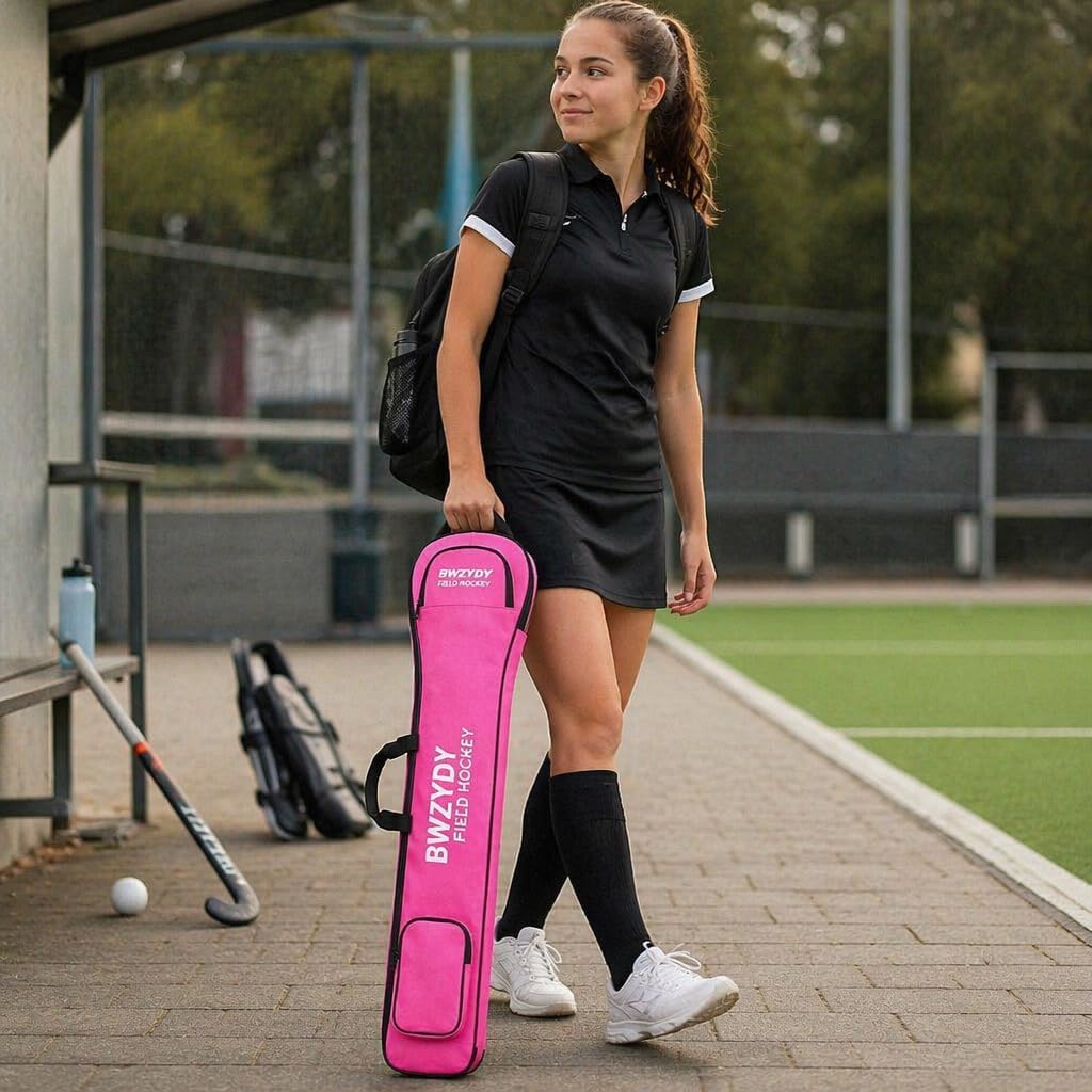 Field Hockey Stick Bag, Waterproof Oxford Fabric Hockey Equipment Bag, Lacrosse & Ice Hockey Stick Carry Bag with 2 Pockets & Inner Mesh for Training Games