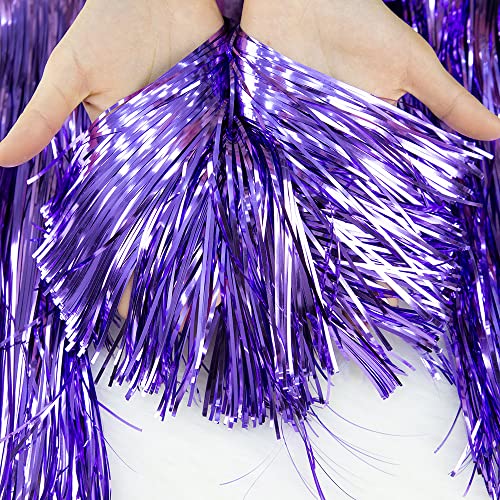 Image of Premium Shiny Purple Fringe Tinsel Garland for Party Decorations -4 Layers Thick, 2 Pack | LILF Foil Tassel Banner Party Streamers for Wedding Birthday Christmas Decoration Home Hanging