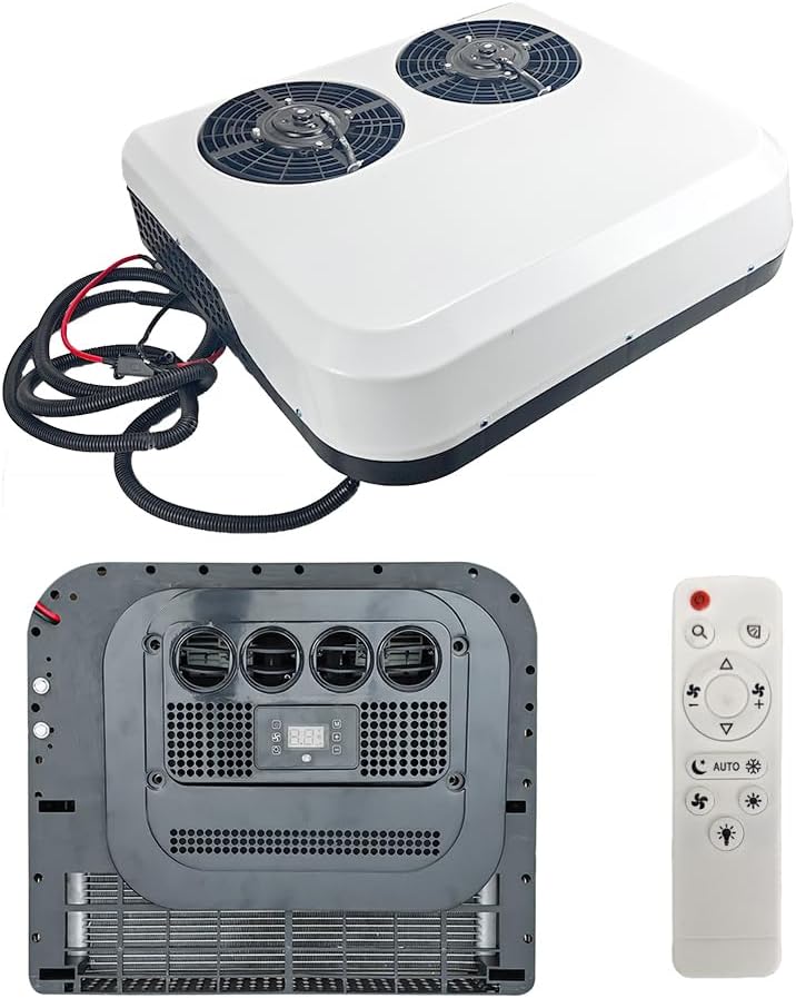 24V RV Air Conditioner, 9900 BTU Dual Fan RV Air Conditioning Unit Fits for RVs, Vans, Semi Truck, Cranes, Excavators, Agricultural Vehicles (24V, Cool Only)