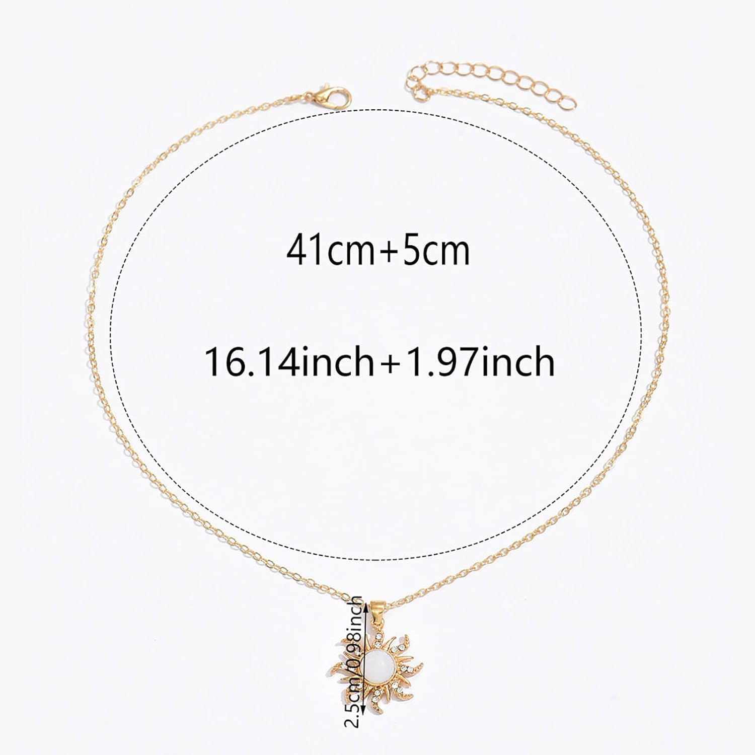Boho Crystal Sun Necklace Vintage Sunburst Pendant Necklace Gold Sunshine Necklaces Opal Moonstone Necklaces Chain for Women - Image 5