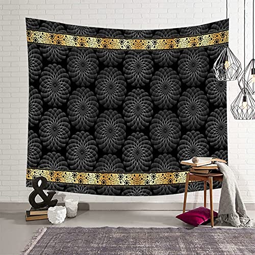 Tapiz de pared con flores de poliéster resistente negro y dorado