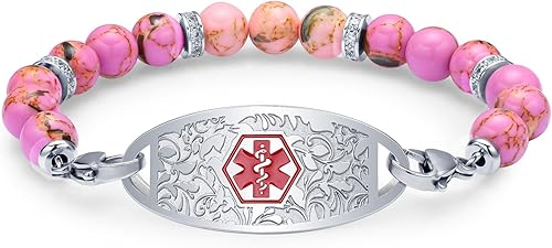 Pulseras de alerta médica para mujeres y hombres, pulsera de identificación médica personalizada, 7 chakras con cuentas de emergencia, pulsera de
