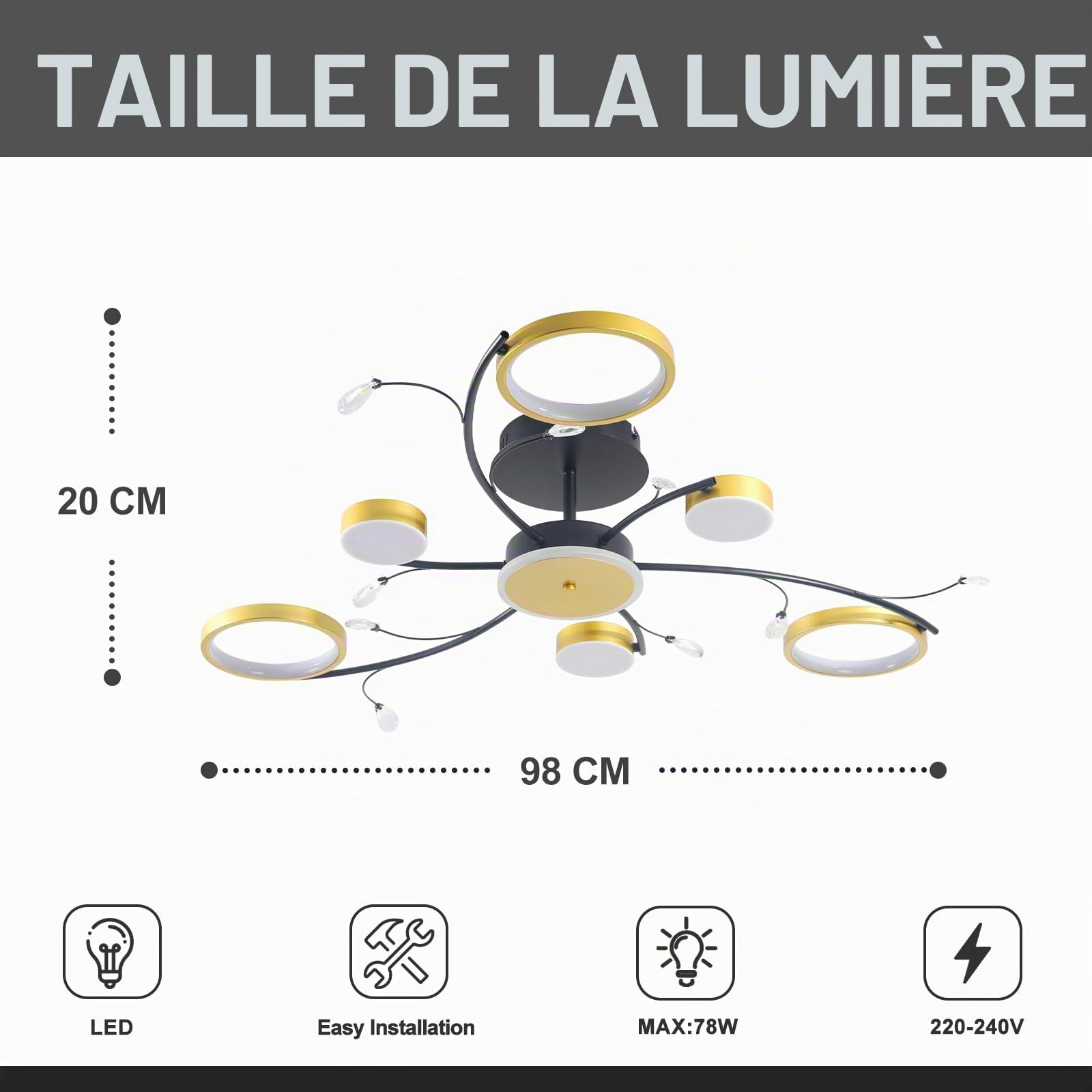 Plafonnier LED En Forme de Fleur Moderne Luminaire Rond Créatif Lustre Plafonniers Avec Télécommande Intensité Variable pour Le Salon La Chambre Salle À manger Ou Cuisine 6+1 Têtes