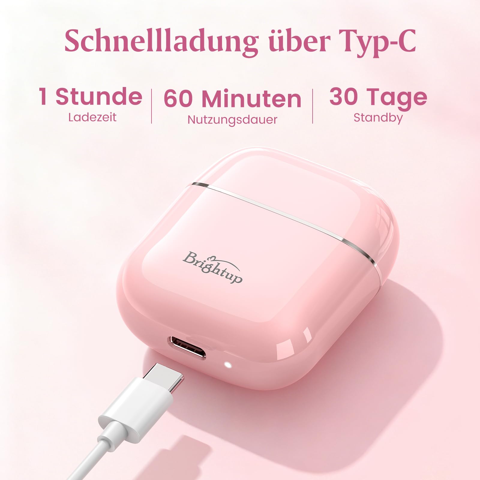 Brightup Gesichtshaarentferner für Frauen, Elektrischer Gesichtshaar Rasierer für Damen, Wasserfest, USB-C, Kleiner Damenrasierer für Schnelle und Sanfte Rasur, Oberlippe, Kinn und Wangen, Rosa