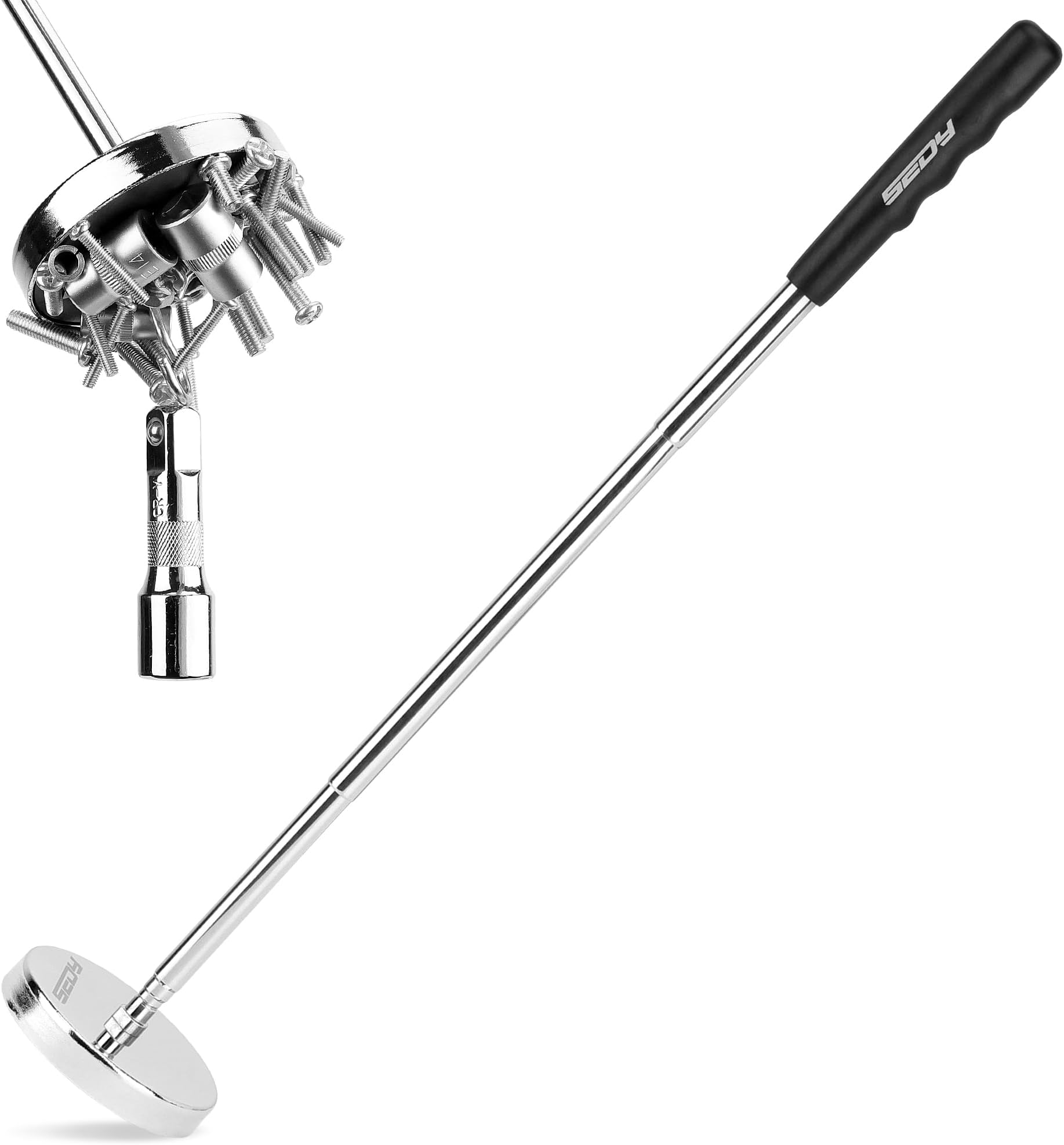 Telescoping Magnetic Sweeper Pickup Tool: Strong Magnet Pick up Nails Screws and Metal Parts Nut Bolts Steel Iron Parts Finder 35LB Pull Capacity Retractable 8.6" to 33" Telescopic Stick