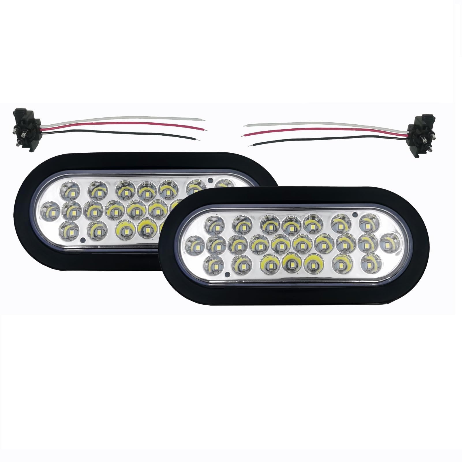 2pc 6" Oval LED Trailer Lights Kit w/Grommets Plugs Bright & Waterproof Stop Brake Turn Tail Light for Boat RV Pickup Truck-White