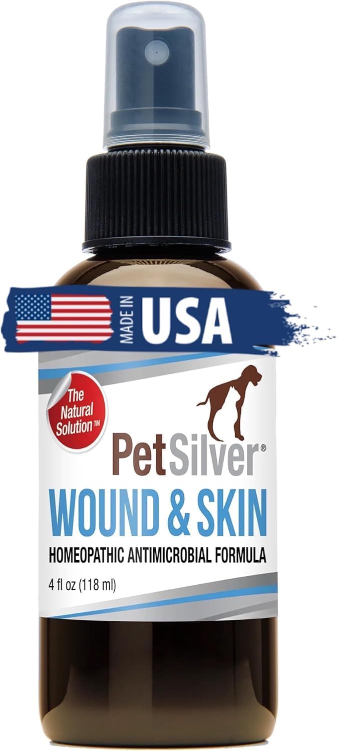 PetSilver Wound & Skin Spray with Patented Chelated Silver, Allergy Relief for Dogs Itching, Hot Spot Treatment for Dogs, Cat and Dog Wound Care, Natural Skin Soother for Dogs, USA, 4 fl. oz. PetSilver Wound & Skin Spray with Patented Chelated Silver, Allergy Relief for Dogs Itching, Hot Spot Treatment for Dogs, Cat and Dog Wound Care, Natural Skin Soother for Dogs, USA, 4 fl. oz.