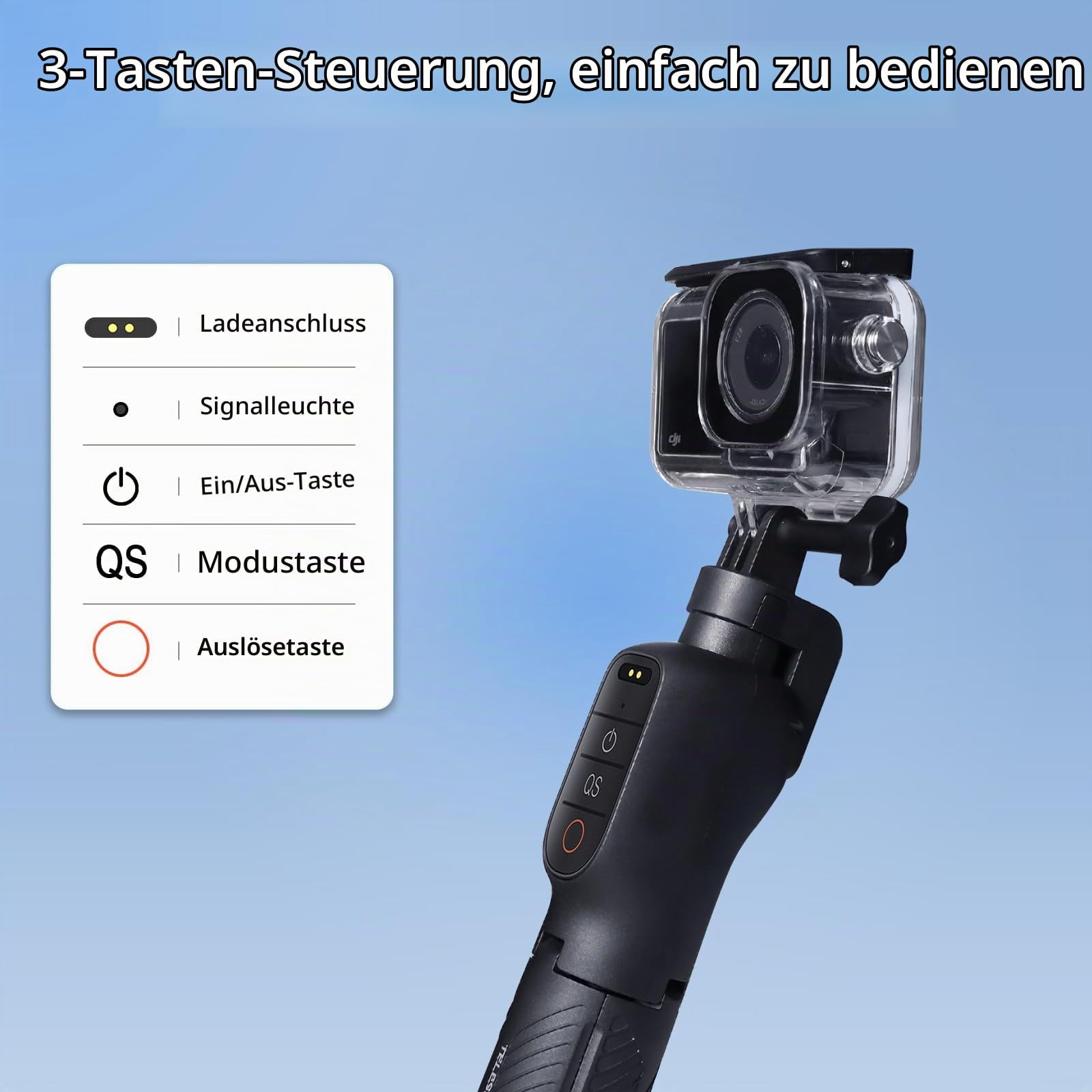 Schwebender Handgriff Selfie Stick Stativ Wasserdicht Ausziehbares Selfie Einbeinstativ Griff mit Bluetooth Fernbedienung für DJI Osmo Action 6 5 Pro 4 Black Action Kamera mit Signalverstärker
