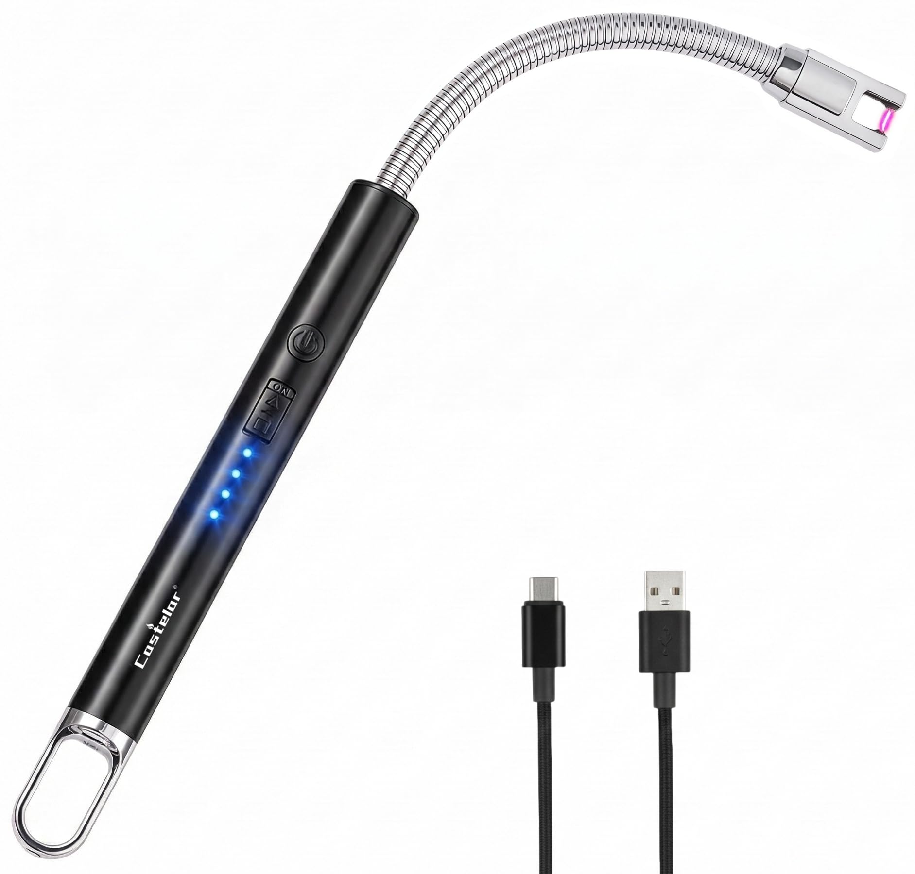 Castelar Electric Candle Lighter with Long Flexible Neck USB Rechargeable Arc Lighter with Safety Lock for Candle BBQ