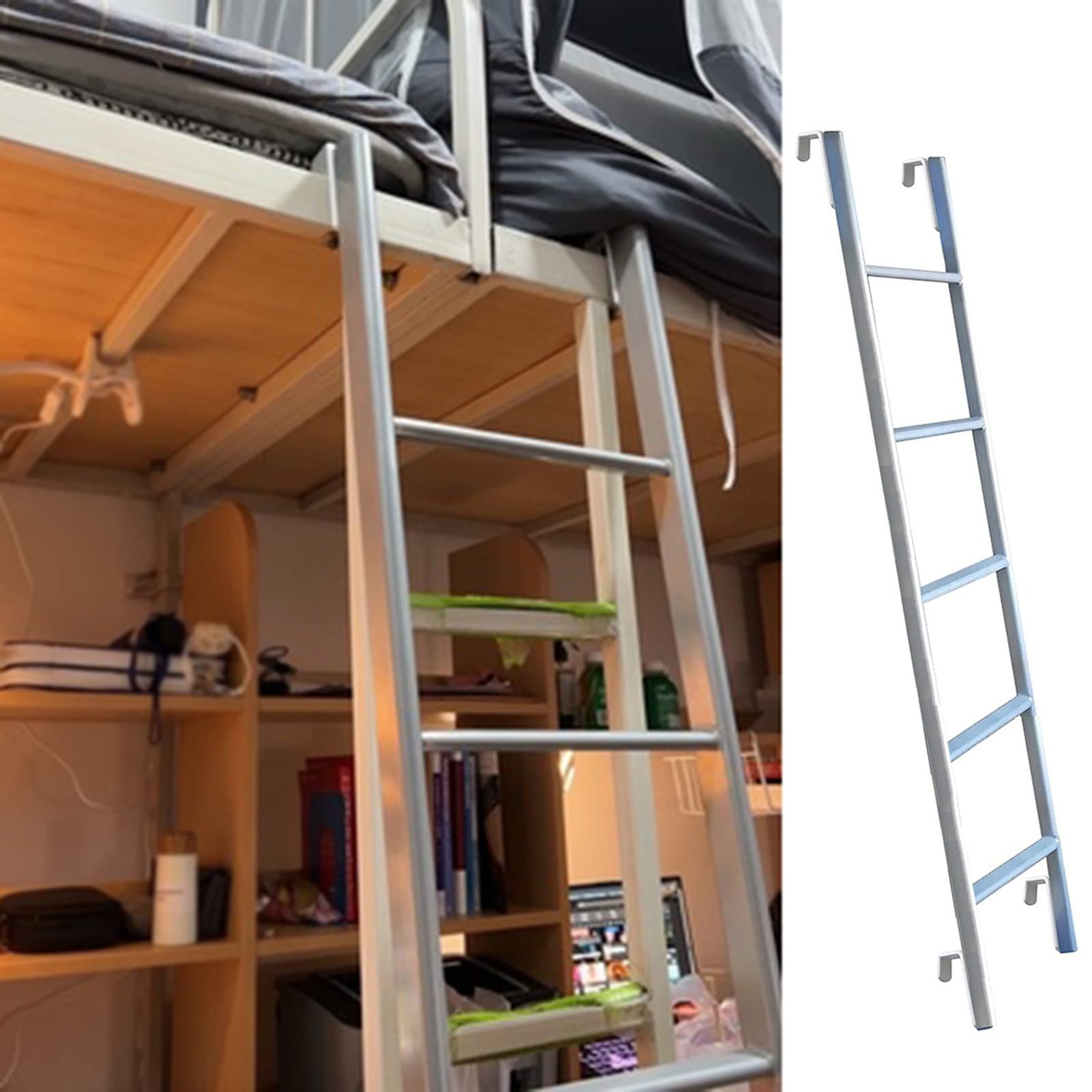 Échelle de lit superposée argentée 150 cm pour dortoir et camping-car
