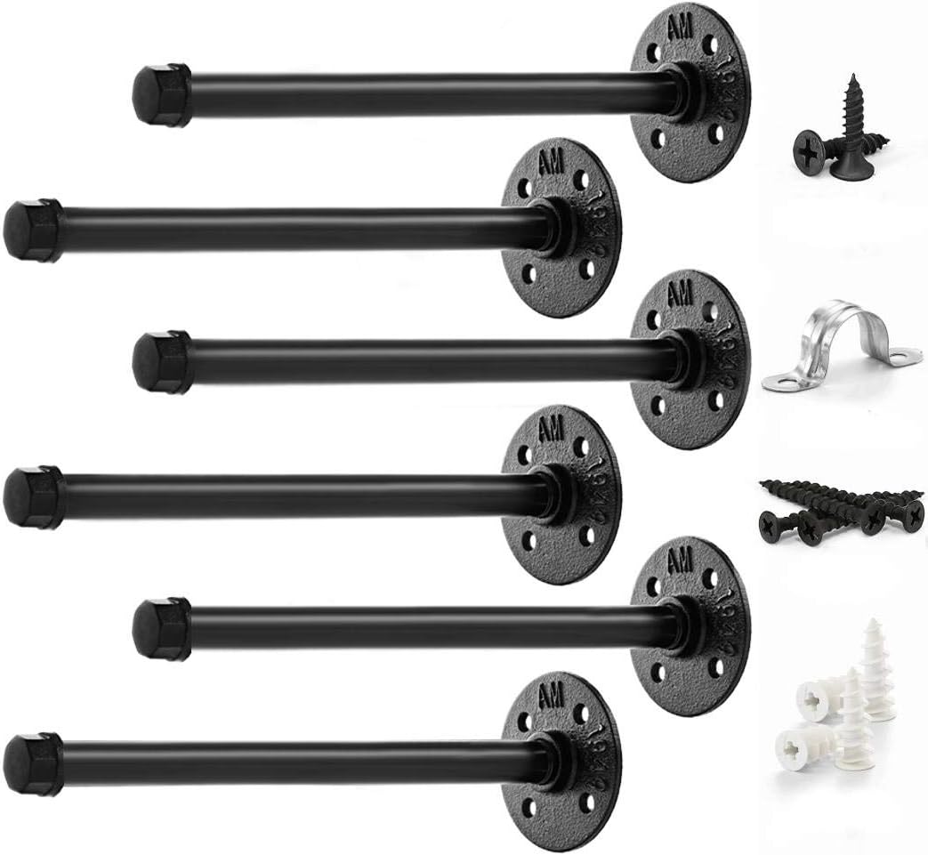 Pipe Shelf Bracket 12 Inch (6 pcs Black Steel) Pipe