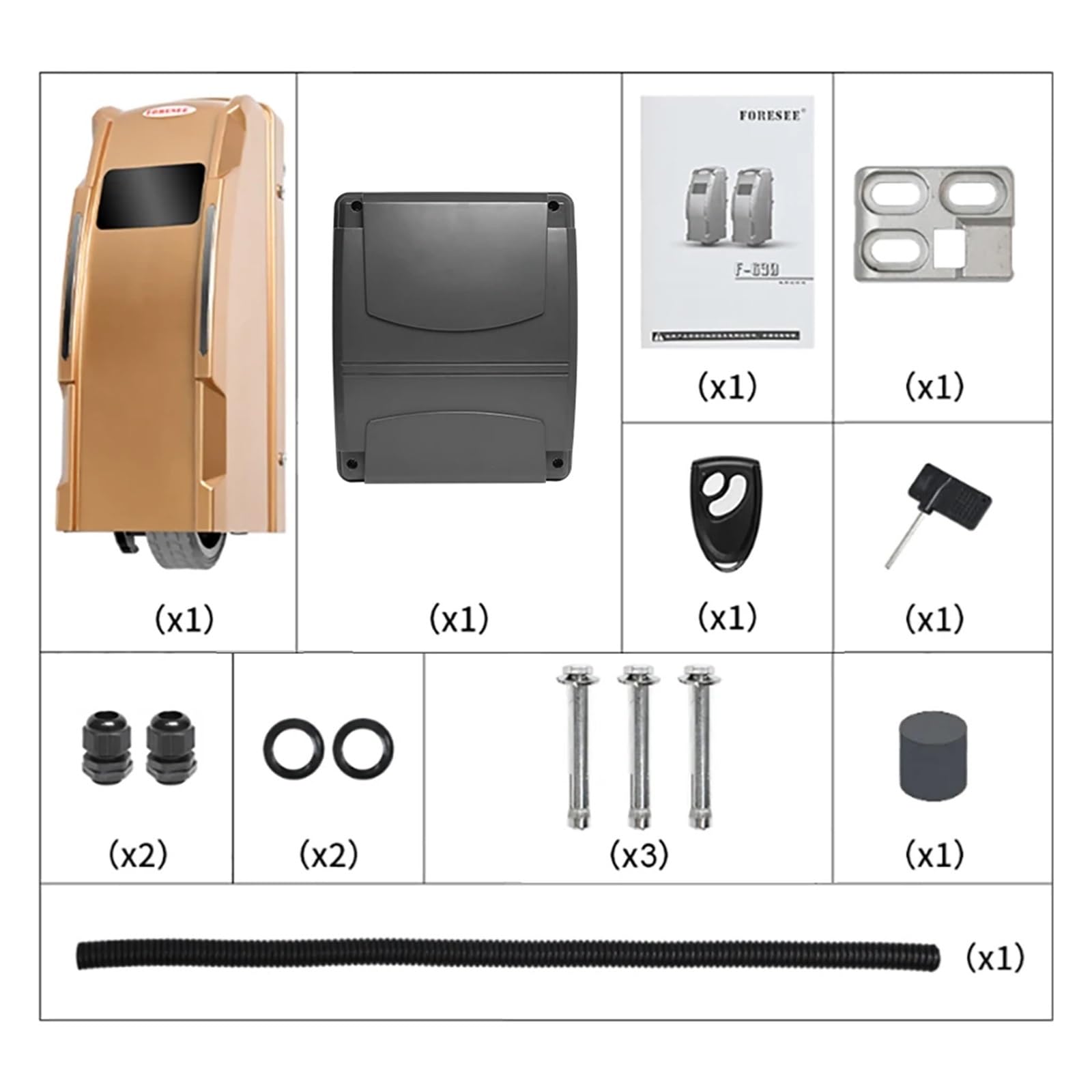 Apricancello automatico scorrevole F-630 Apricancello battente Telecomando Porta automatica battente Motore a braccio singolo con ruota Peso massimo porta 350 kg Kit telecomando motore automatico