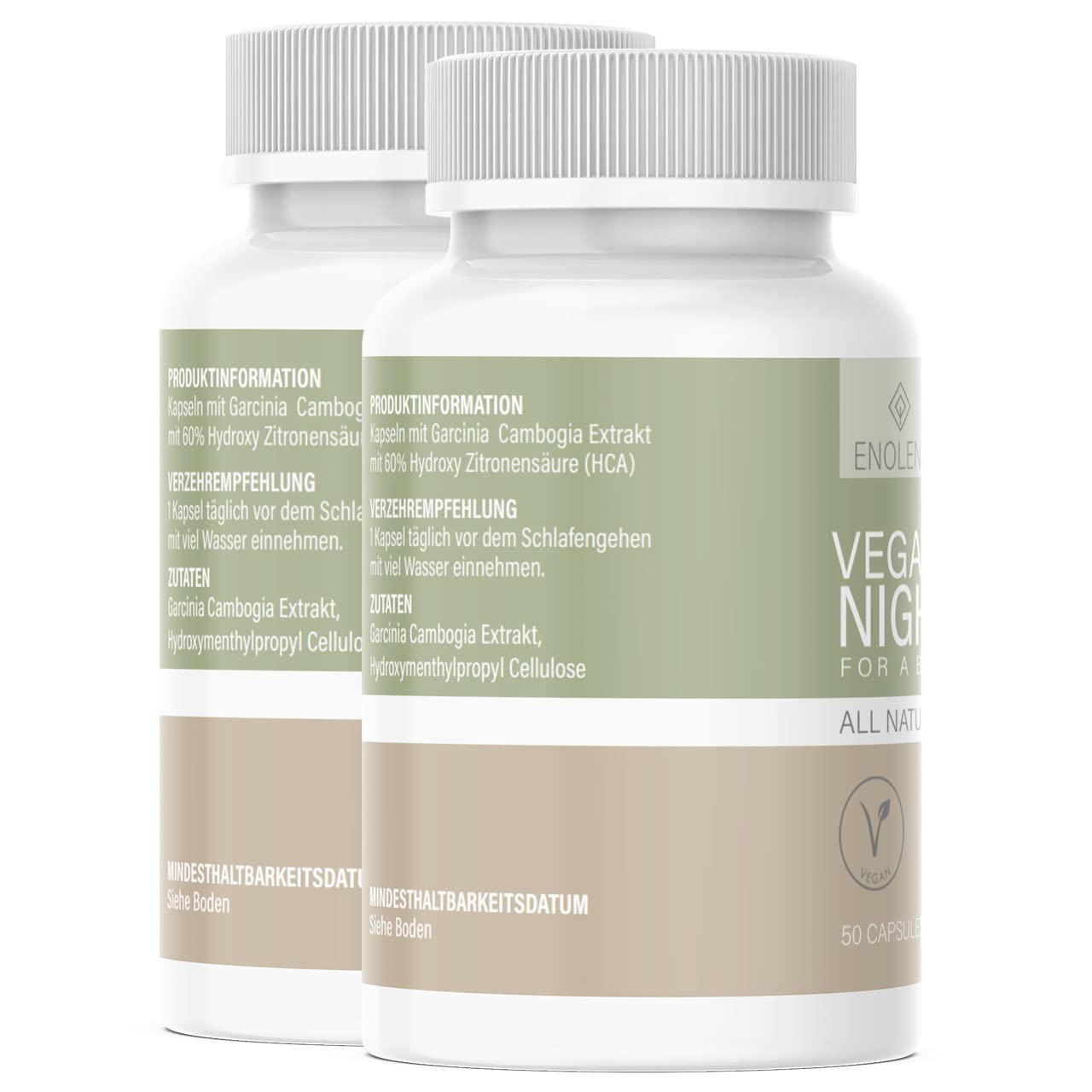 NEU: Enolenia® NIGHT F-BURN Kapseln VEGAN - 1 Kapsel pro Nacht mit Garcinia Cambogia Extrakt - für Männer & Frauen, schnell + Hochdosiert - aus hochwertiger Produktion in Deutschland (2x)
