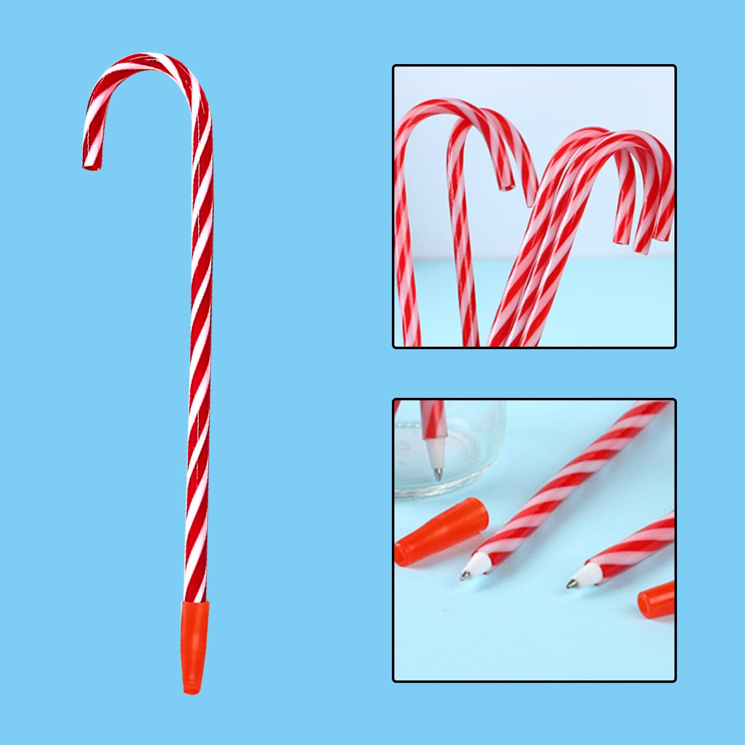 HAICN Christmas Candy Cane Pens Red Novelty Striped Crutch Pens Funny Present Stationery Supplies for Christmas Accessories (12) - Image 2