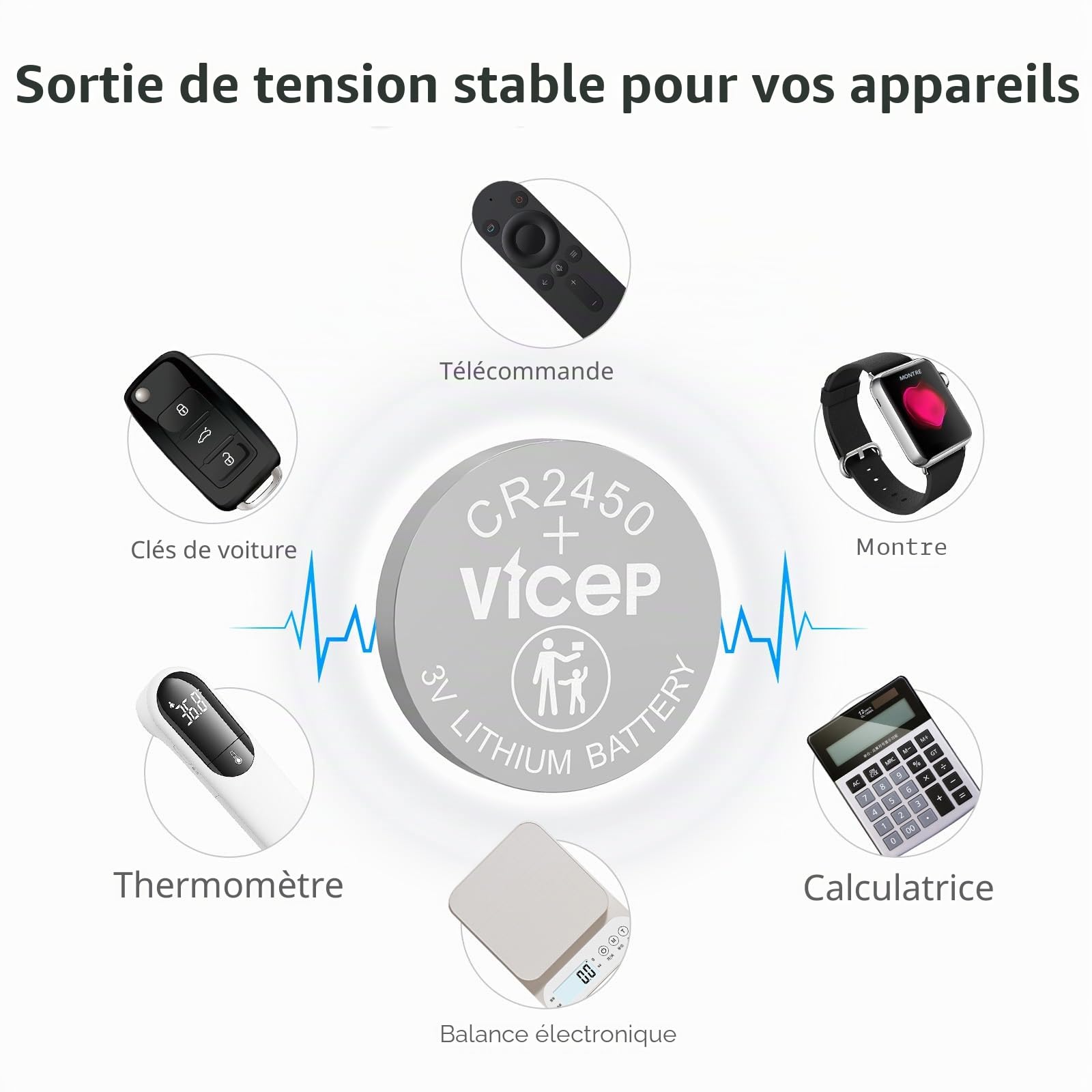 Lot de 100 Piles CR2450 Pile 2450 Lithium 3V pour Les détecteurs