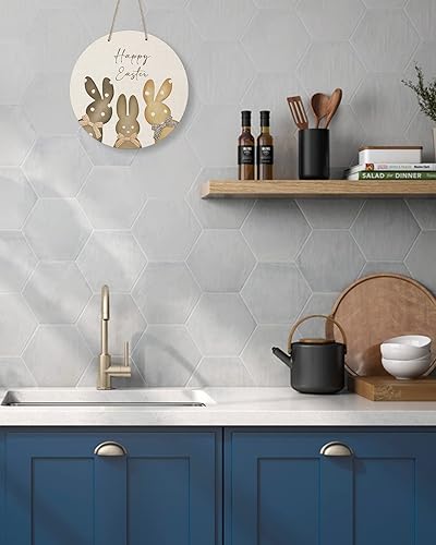 Miniatura 5 de Seasonal Front Door Welcome Sign, Happy Easter Bunny Rabbit Bow Round Wood Wreaths Wall Hanging Sign for Outdoor Porch Wall Pediments Home Decor