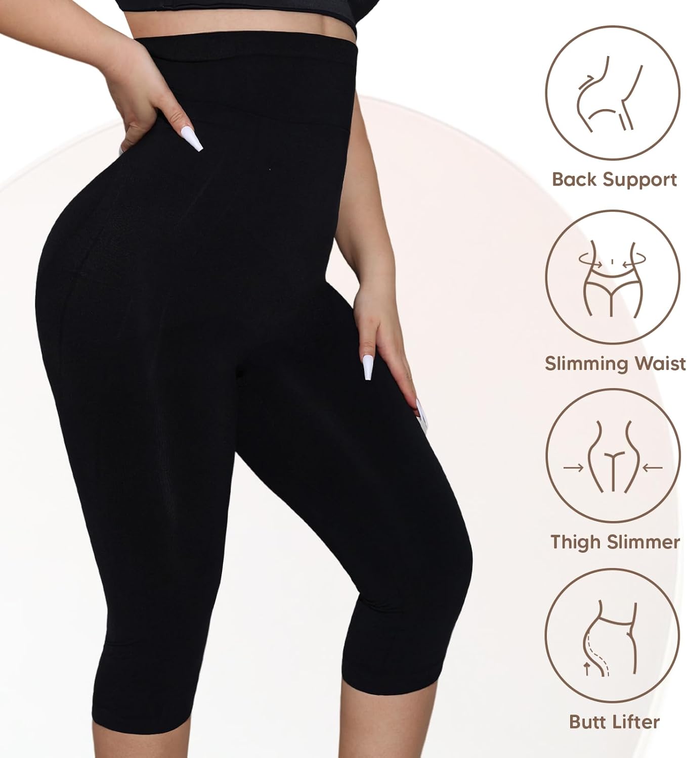 Shapewear Leggings for Women Tummy Control High Waisted Capri Body Shaper Butt Lift Thigh Slimmer - Image 3