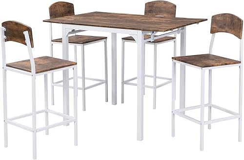 Miniatura 2 de Bellemave Juego de mesa de desayuno para 4 mesas de comedor de 5 piezas de altura de mostrador con hojas caídas y sillas de cocina, mesa de bar y