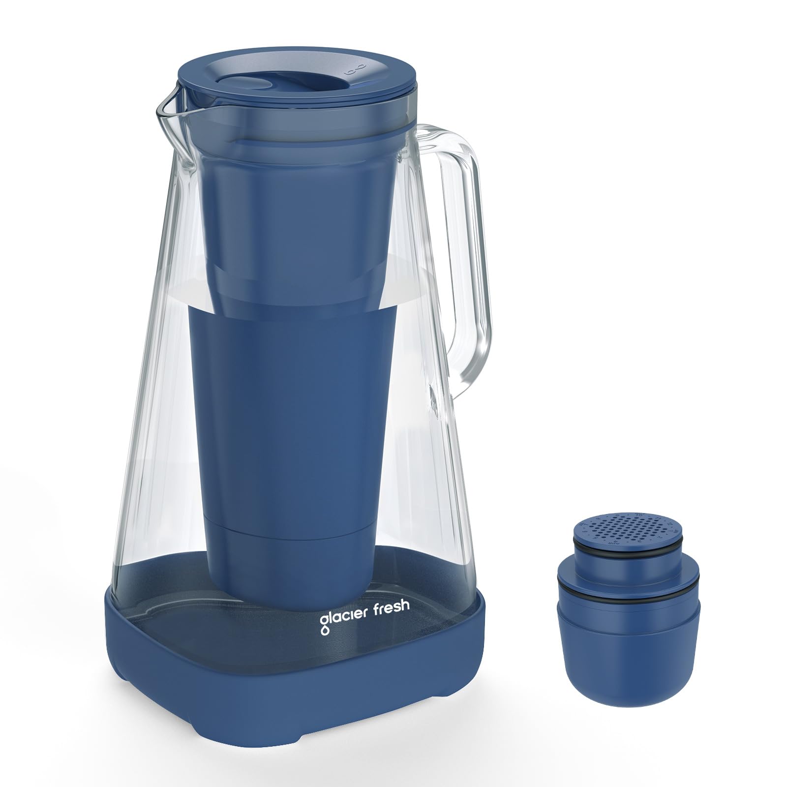GLACIER FRESH 10 Cup Glass Water Pitcher with 1 Filter of 3X Flow Rate, Purela Glass Pitcher with 5-Stage Filtration Technology, Reduces 99% Chlorine