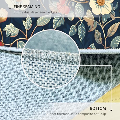 Carpette bleue vintage 60x90cm aux finitions botaniques