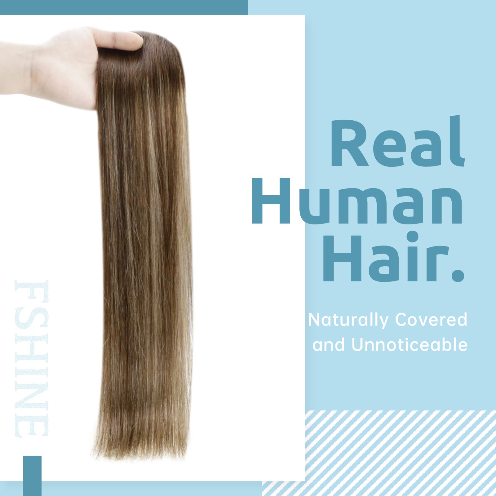 Fshine Extension Clip Capelli Veri 40.6cm 50g 3pcs Clip Estensione Capelli Umani Naturel Balayage Castano Medio Con Biondo Remy Clip Capelli Umani Lisci #4/27/4