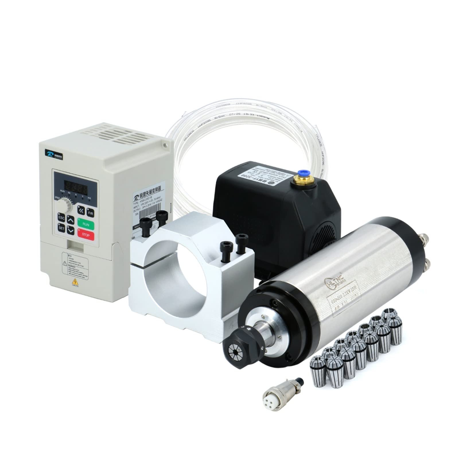 Lloopk Rp Vfd Sliver Cnc Spindle, Cnc Machine Tool Spindle 2200W 2.2Kw 24000Rpm Er20 Water Cooling Vfd 80W Pump 80Mm Bracket Collets(,380)