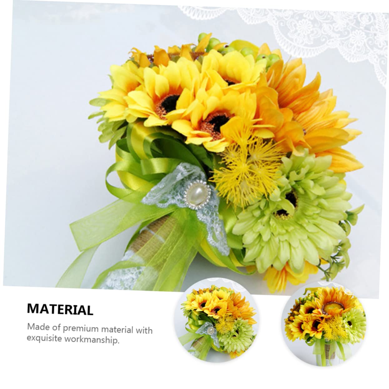 MAGICLULU Künstlicher Brautstrauß mit Sonnenblume, Hochzeitsdeko Requisite | Spinnseide und Pu, Wetterfest für Hitze und Kälte, für Outdoor Aktionen und Tanzveranstaltungen