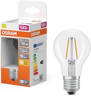 Osram LED-Lampe Star Kolbenform A15 Filament, 2700 K warmweiß, 1 W, E27, klar, 136 lm, 15.000h, für kleine Leuchten, Allgemeinbeleuchtung
