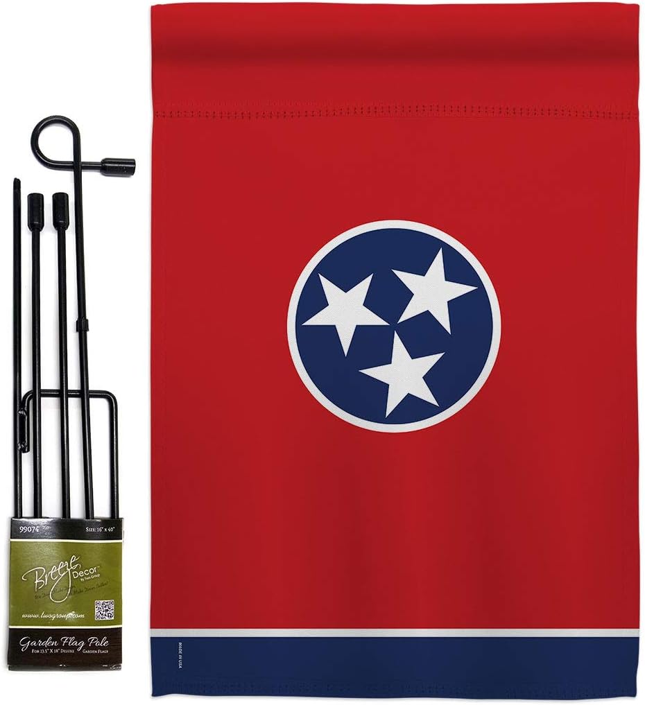 Tennessee Garden Flag Set Wall Holder Americana States USA American Territories Republic Country Particular Area Small Decorative Gift Yard House Banner Double-Sided Made In 13 X 18.5