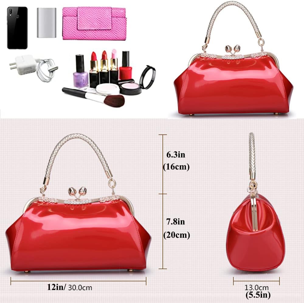 ZiMing Glossy Patent Leather Handbags Women Kiss Lock Purse Top Handle Handbag Evening Bag Satchel Shoulder Crossbody Bag - Image 3