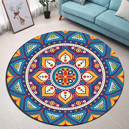 LB Tapetes Mandala para sala de estar, sala de jantar, sala de jogos, tapete redondo de espuma visco