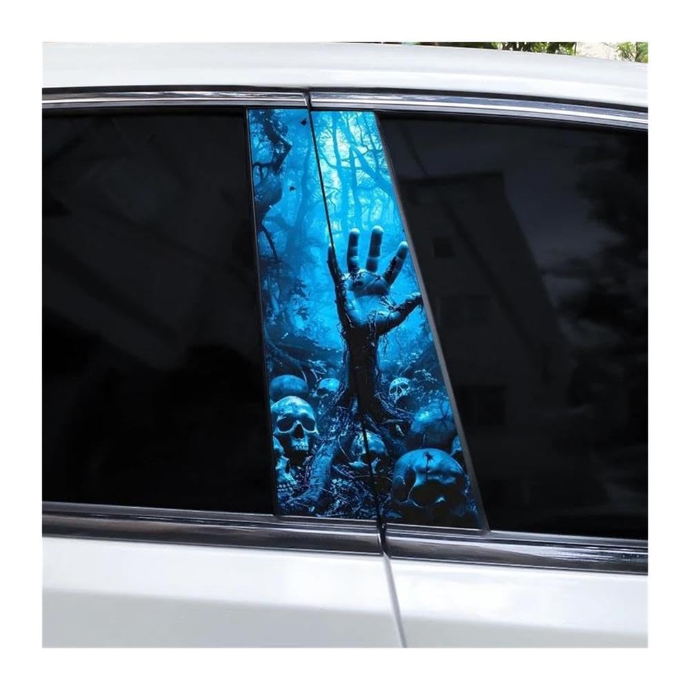 Body Parts 2pcs Skull Alien Stickers Car Center Pillar PVC Stickers Waterproof Decorative Decals(E)