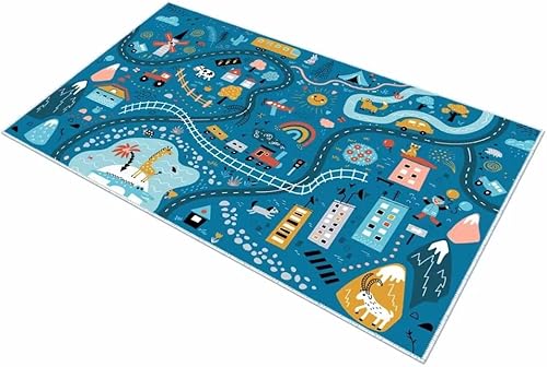 HOJOMACA Alfombra de coche para niños, alfombra de juego para tren de juguetes, alfombra de bosque de la ciudad, alfombra de área educativa