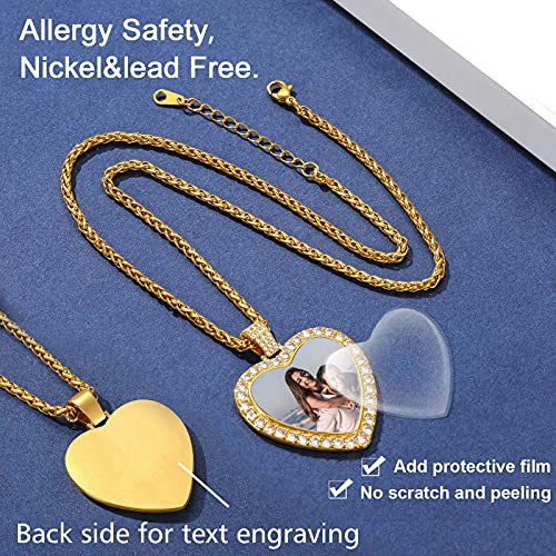 Customized Cz Heart Photo Necklace Personalized For Women Bling 18K Gold Plated Full Color Picture Pendant Engraved 18'' 30'' Memorial Keepsakes Hiphop Jewelry For Lover Mother Gift For Family Couples #TOP3