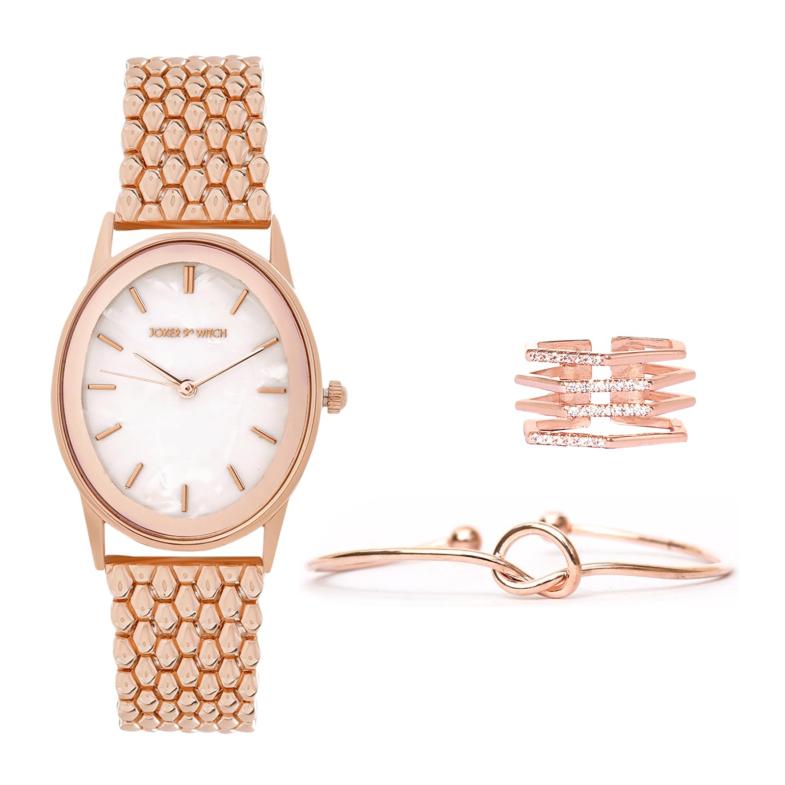 Joker & Witch Stainless Steel Women Meliza Love Triangle Analogue Watch Gift Set, Rose Gold Dial, Rose Gold Band (B0CGR8DD1J) Amazon Price History, Amazon Price Tracker