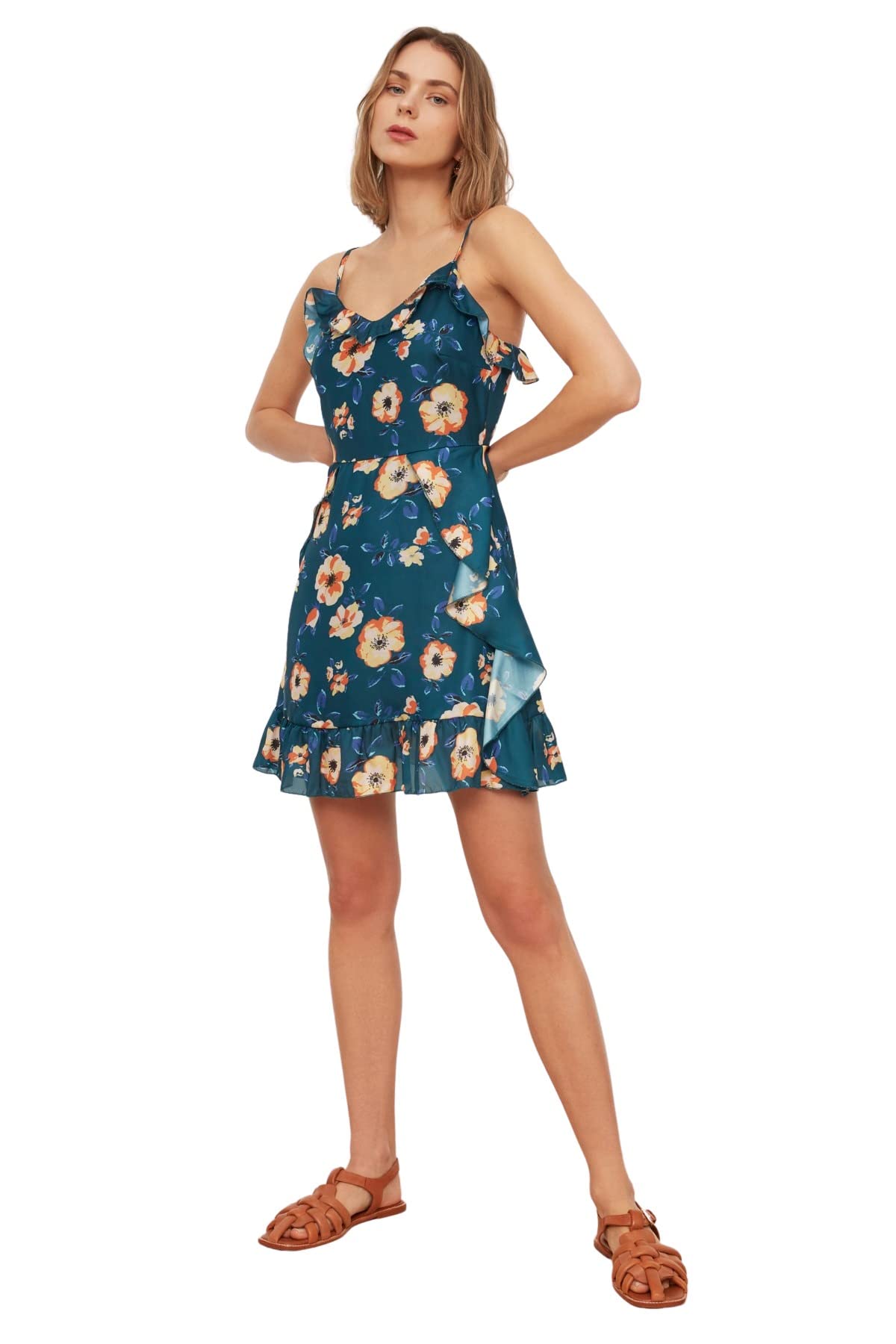 Trendyol Women Mini Ruffled Skirt Regular fit Woven Dress Navy Blue