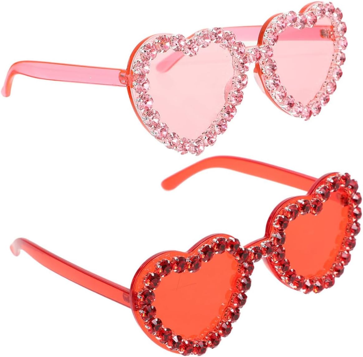 Heart Shaped Rimless Sunglasses 2pcs Red and Pink Women's Lightweight UV Protection Party Beach Eyewear