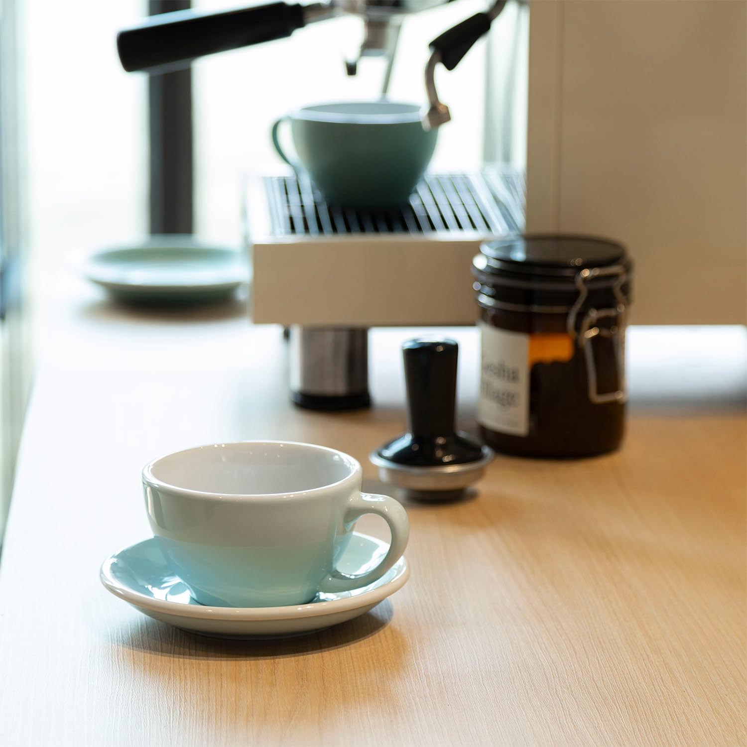 Loveramics Taza de café con platillo, tazas de café de cerámica de 10 onzas con fondo redondo para latte, capuchino, té, espresso, juego de tazas de cerámica de pared gruesa para barista, colores