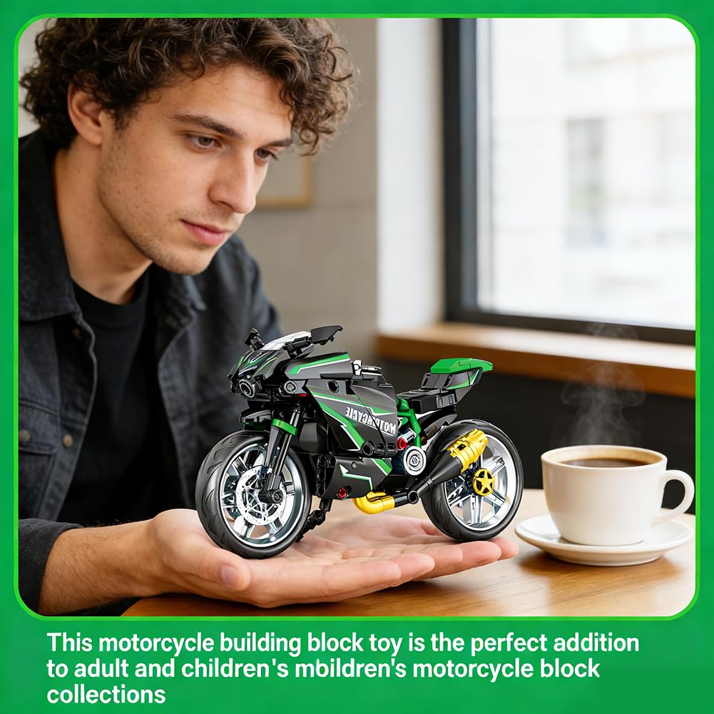 Blocs De Construction De Moto, Moto Modèle à Assembler,Collectionner Blocs Cadeau De Construction Pour Ados Et Adultes,Cadeau Pour Adultes Et Enfants, Décoration De Bureau, Diy 14+ (green)