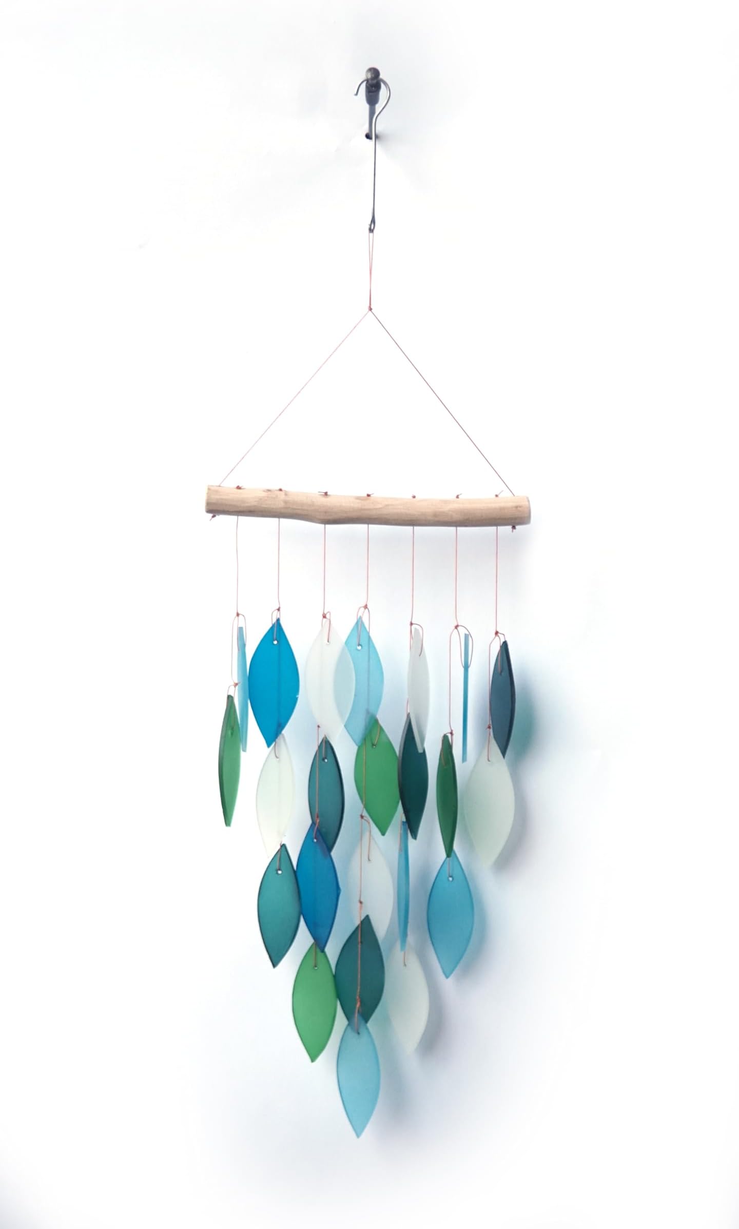 Handcrafted Driftwood and Sea Glass Diamond Wind Chime, Small, Blue Lagoon