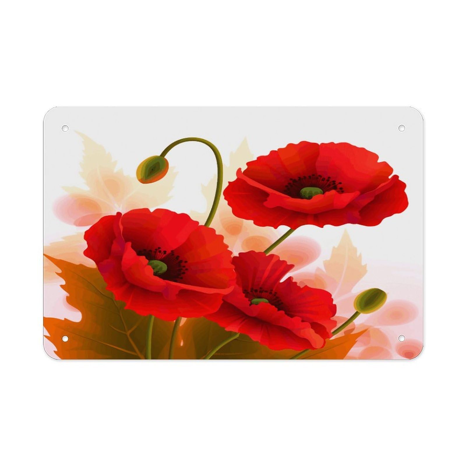 Poppy Flowers Vivid Petals Metal Tin Sign 12"x8" Wall Art Prints Poster Decorative Picture Metal Signboard Decor Painting Folded Edge Iron Sheet Painting with Holes for Wall Decor
