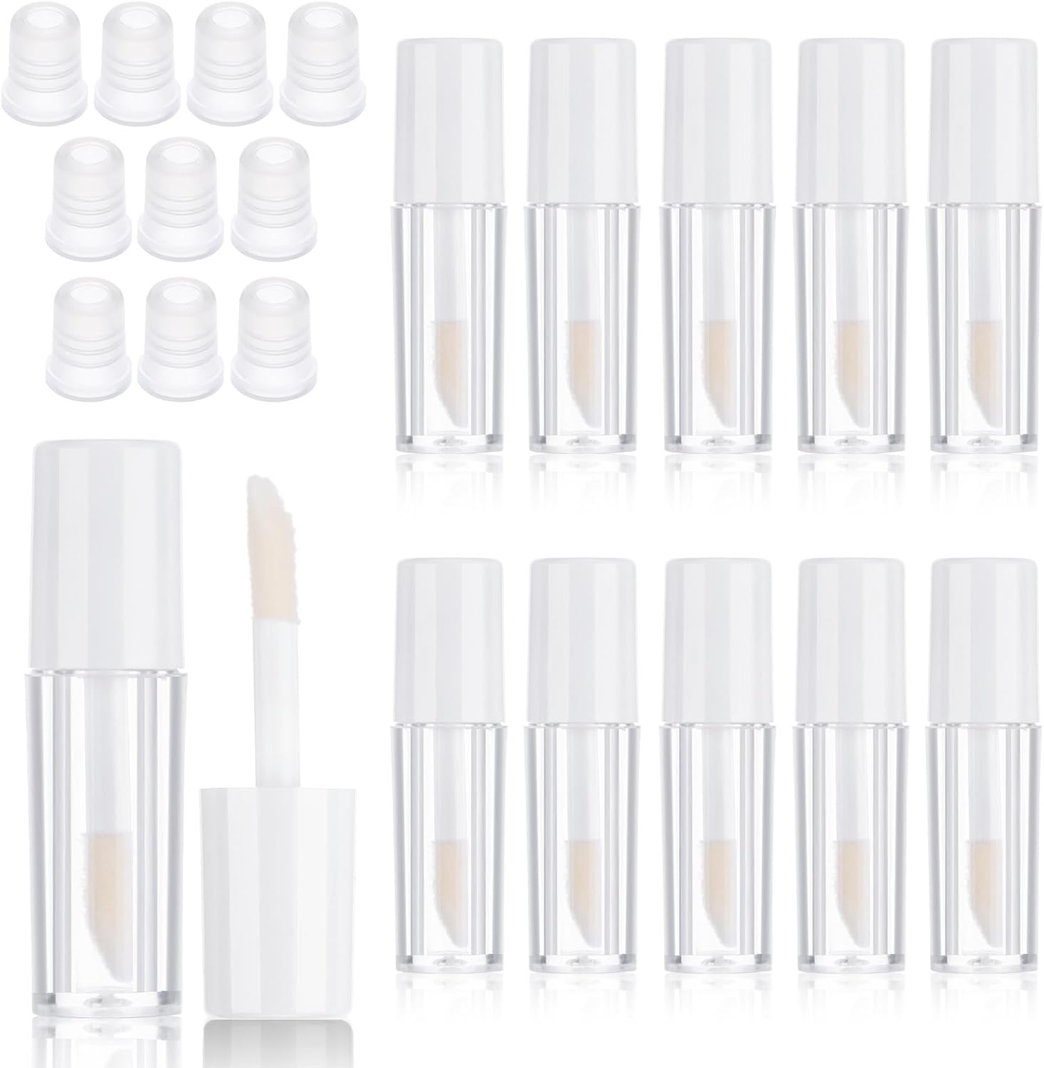 10PCS Mini Lip Gloss Tubes, 1.2 ml Clear Refillable Empty Lipgloss Tubes for Lipstick Balm Different Samples, Travel Refill Mini Lipgloss Tube Containers Women DIY Cosmetics with Rubber Inserts