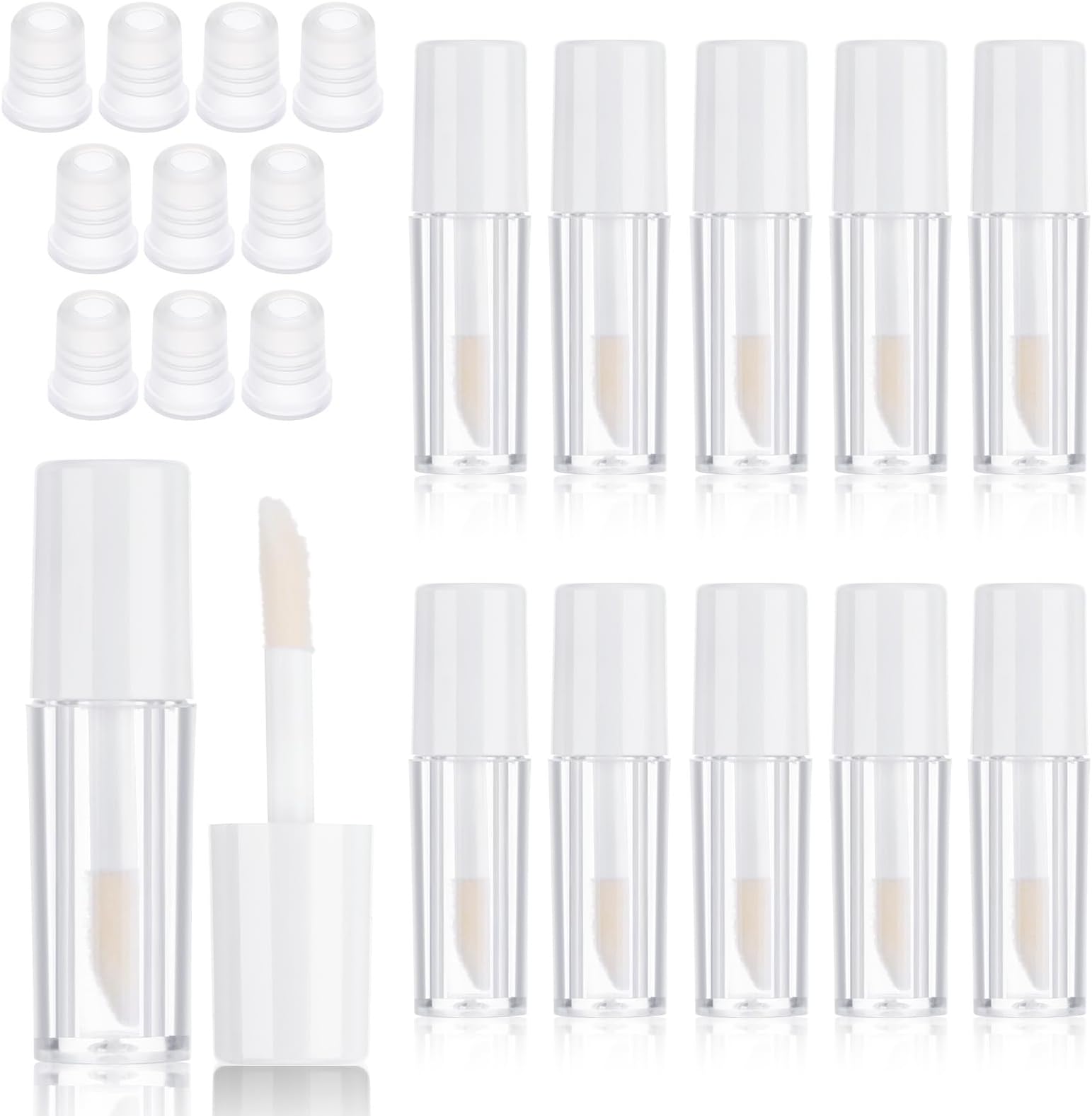 10PCS Empty Lip Gloss Tube, 1.2 ml Clear Refillable Empty Lip Gloss Tubes for Lipstick Balm Different Samples Travel Refill Mini Lipgloss Tube Containers Women DIY Cosmetics, White, 1.2 ml (Pack of 10
