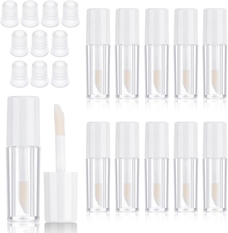 Meyeyaia 10 frascos mini recarregáveis para brilho labial, 1,2 mL, transparentes, com tampas de rosca e insertos de borracha