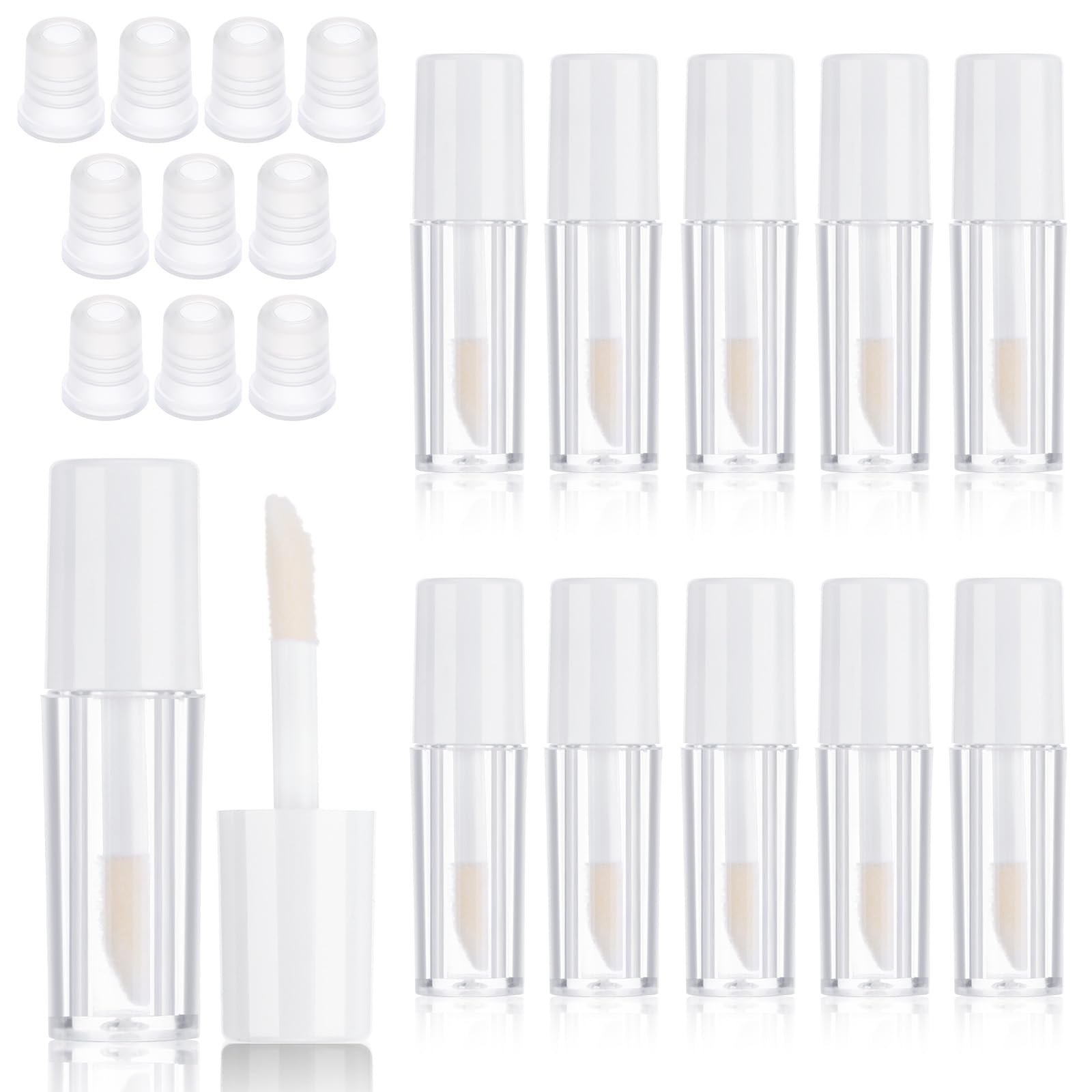 Lot de 10 tubes de gloss à lèvres vides transparents rechargeables de 1,2 ml pour baume à lèvres, différents échantillons, recharges de voyage, mini tubes de gloss à lèvres pour femme