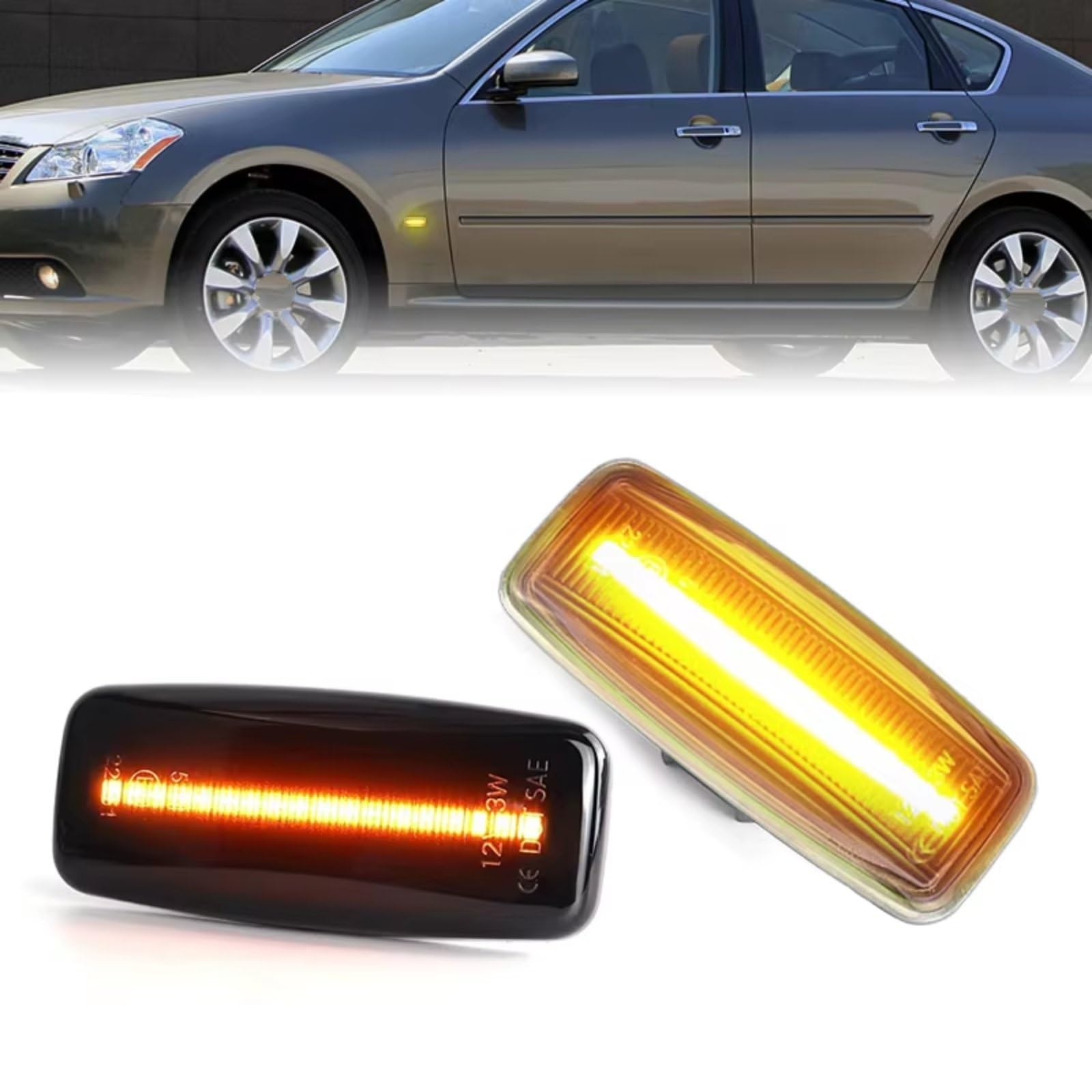 Luces intermitentes dinámicas Compatible Con Nissan Para Almera 2012-2015 Para Atlas 2007-2010 Para Presage 2003-2009 Luces Señal Giro Lámpara Marcador Lateral Coche(Black,Dynamic)