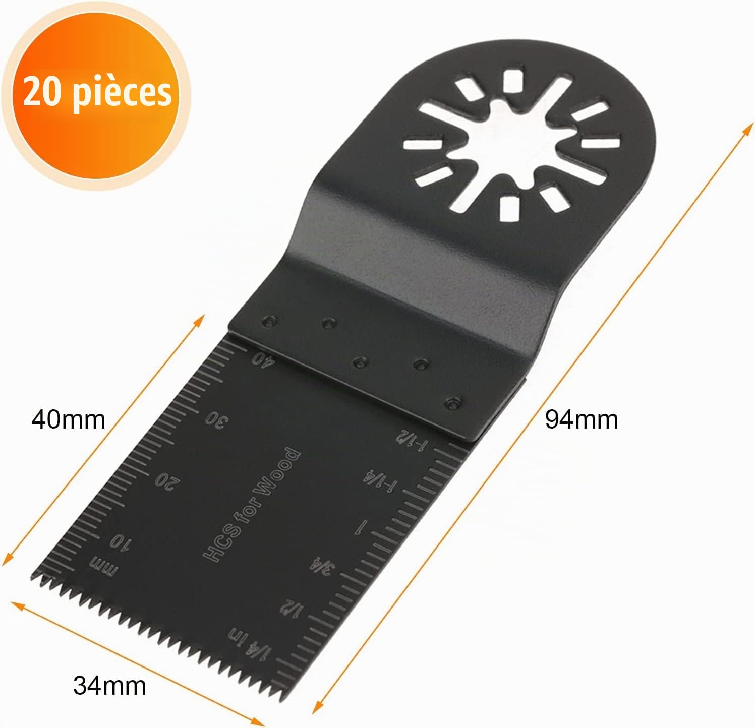 Wakects Lot de 20 lames de scie à oscillantes en acier au carbone, Outil oscillantes multifonction lames 34 mm, lames rotative pour le bois, le plastique, le tôle mince et les clous