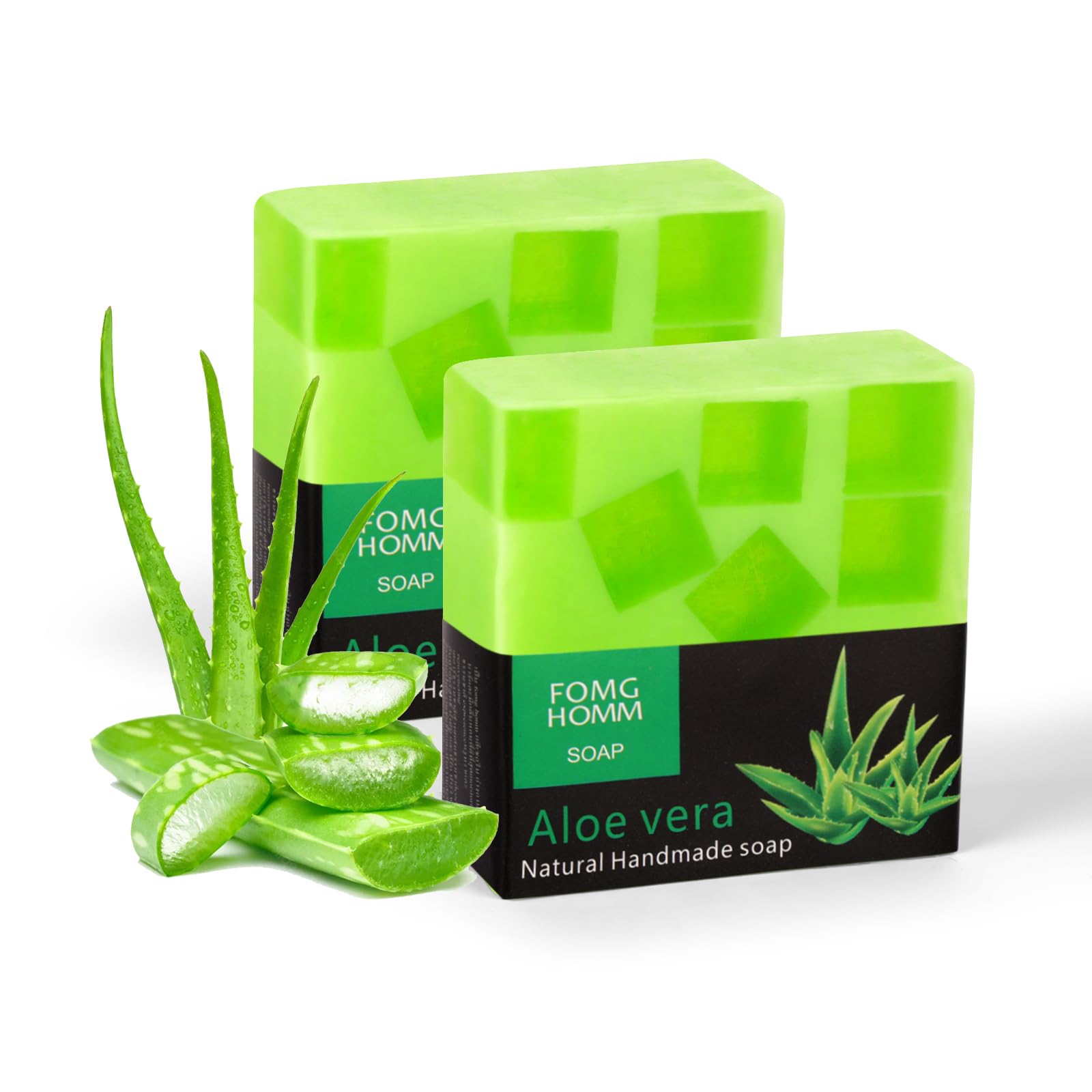 Mydło Aloe Vera w kostce, 2-pakiety naturalnego mydła, naturalny żel pod prysznic dla wszystkich rodzajów skóry, włosów, twarzy i ciała (Mydło Aloe Vera, 2 × 100g)